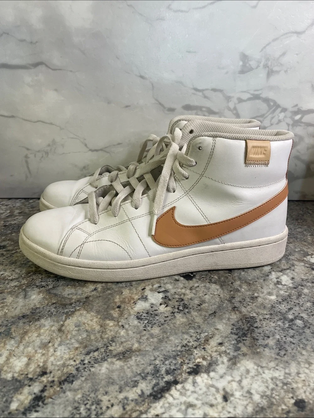 Nike Court Royale 2 Mid Leather White Cognac Shoes CQ9179-103 Mens Size 9